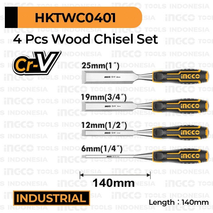 

Pahat Kayu 4 pcs Set 6-25 mm INGCO HKTWC0401 Tatah Ukir Wood Chisel