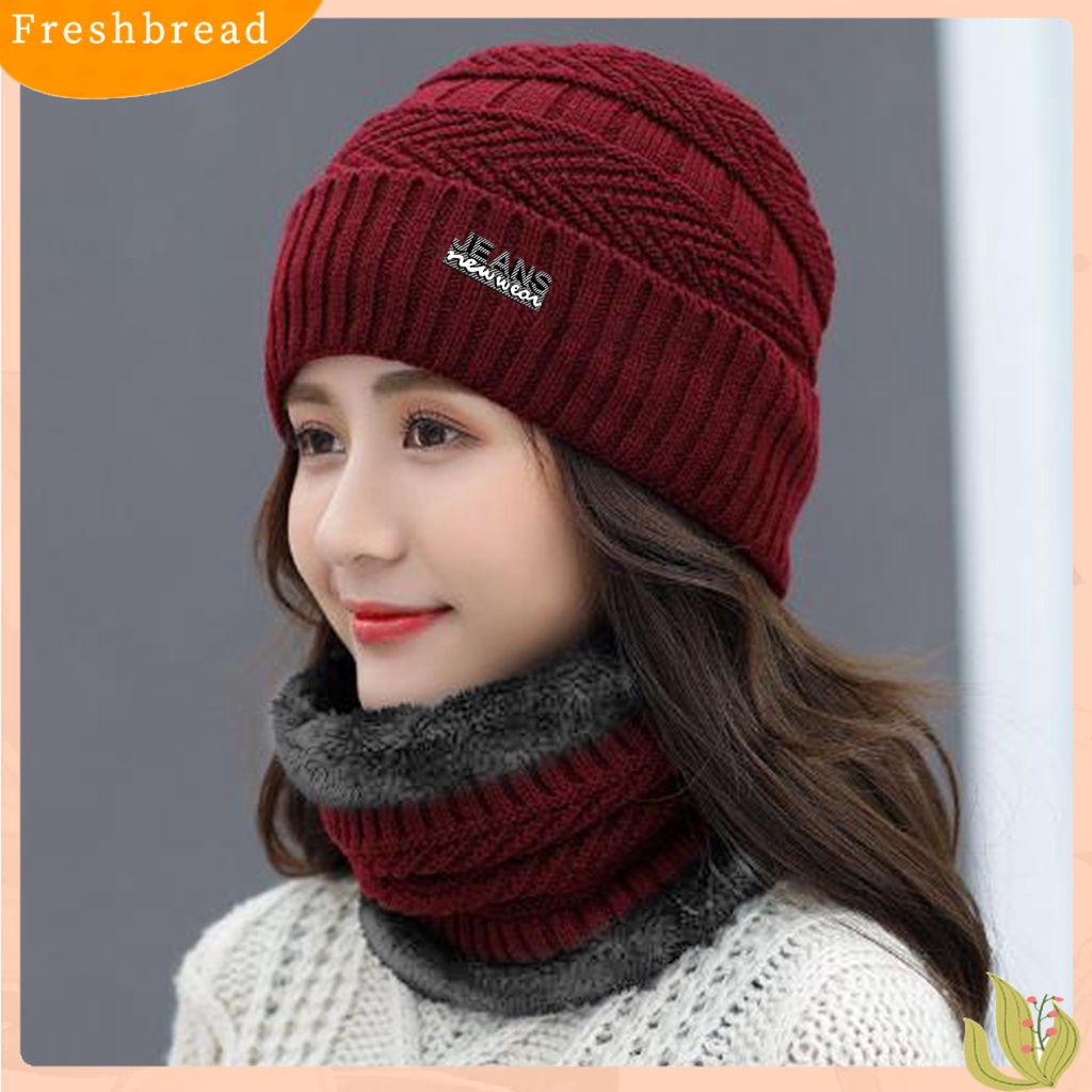 (Fresh) Set Topi Kupluk Bahan Kain Rajut Tahan Aus Anti Luntur Topi Set Penghangat Leher Untuk Wanita