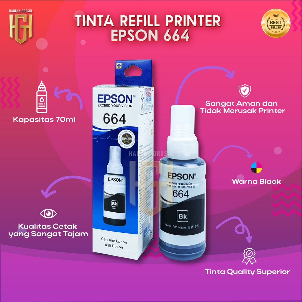 1 SET 4 PCS Tinta Epson 664 Premium Tinta Printer L100 L110 L111 L120 L130 L132 L200 L210 L211 L220 L222 L300 L301 L310 L350 L351 L353 L355 L356 L358 L360 L810 L850 L1300 L1800