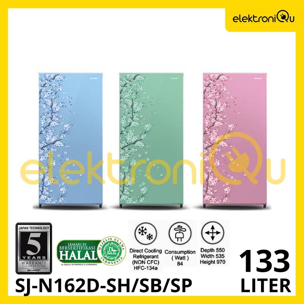 LEMARI ES SHARP 1 PINTU SJ-N162D-SH/SB/SP / KULKAS SHARP SJ-N162D-SH/SB/SP 128 LITER
