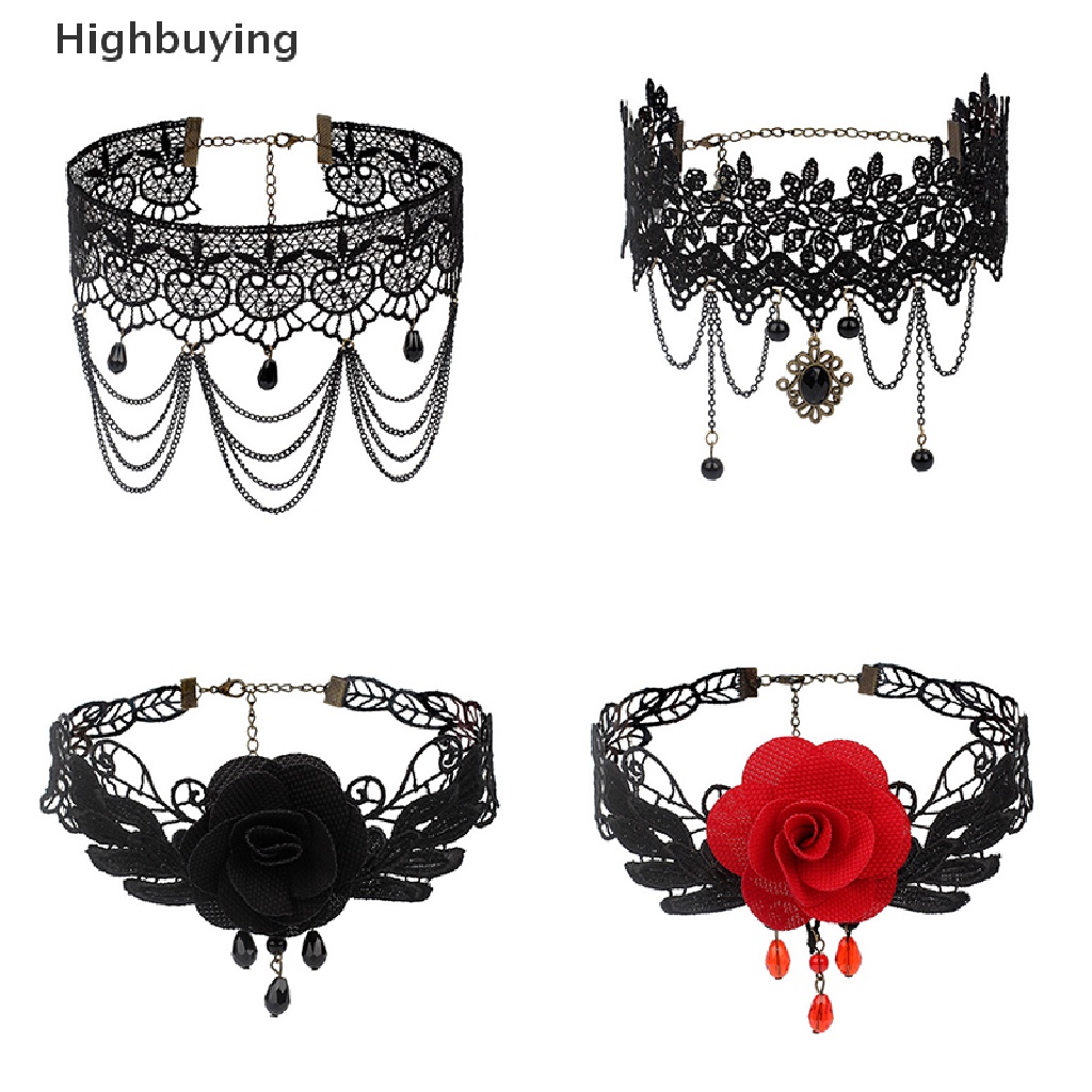 Hbid Retro Gothic Punk Renda Multilayer Choker Kerah Bib Liontin Kalung Wanita Baru Glory