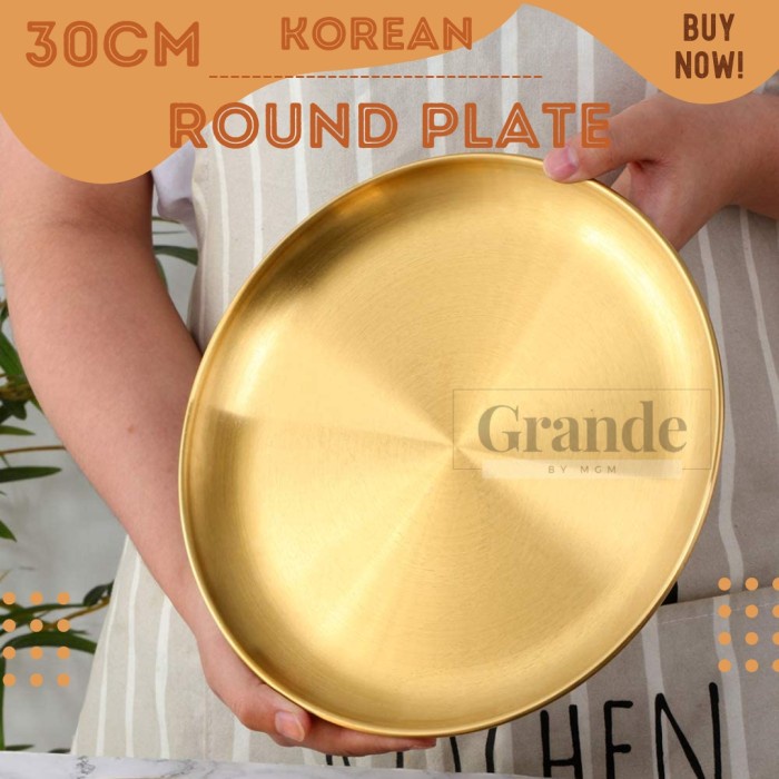 Piring Bulat Korea Stainless Gold Dinner plate 30cm emas TEBAL