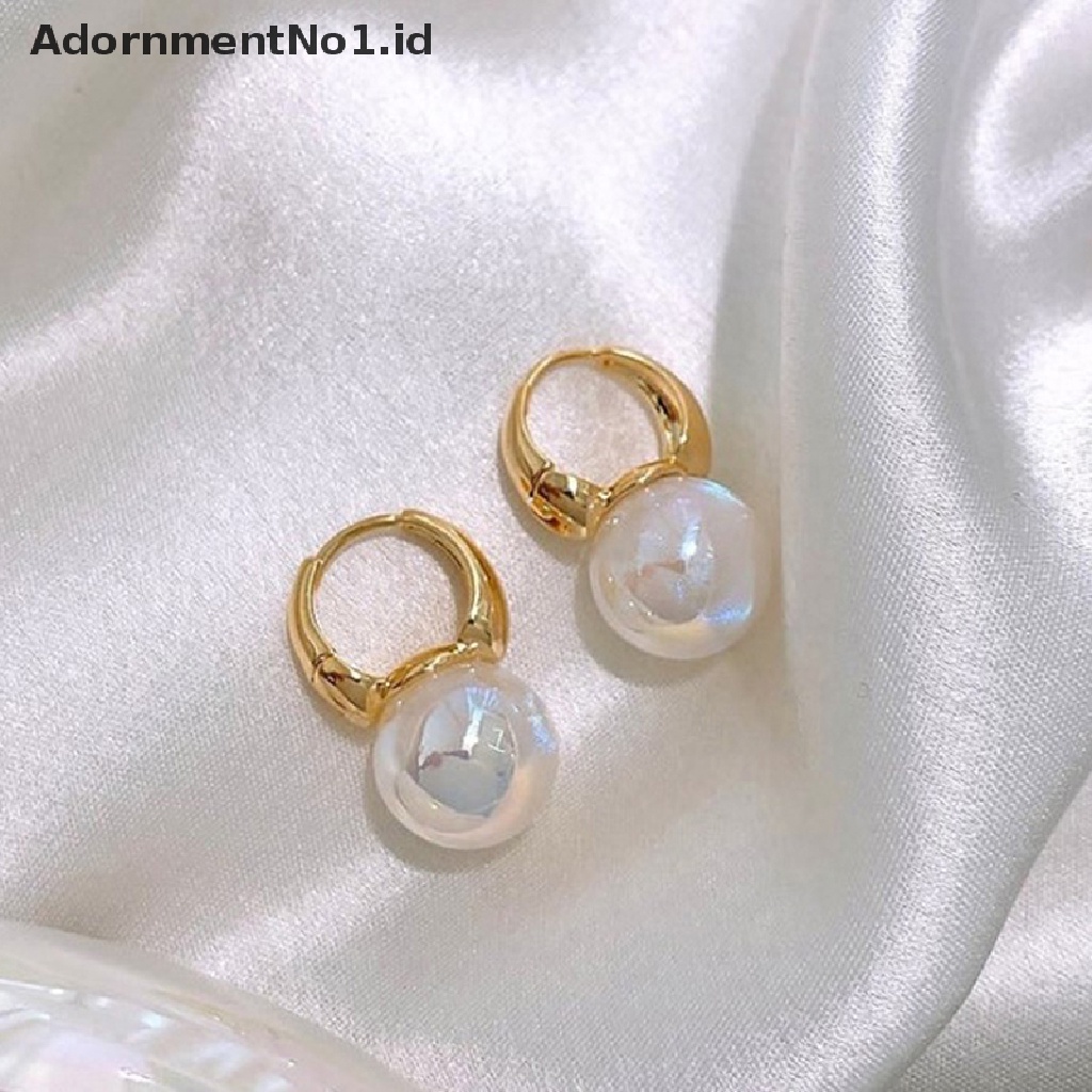 [AdornmentNo1] Anting Hoop Warna Emas Untuk Wanita Hoops Bulat Tebal Mutiara Beads Ear Rings Korea [ID]