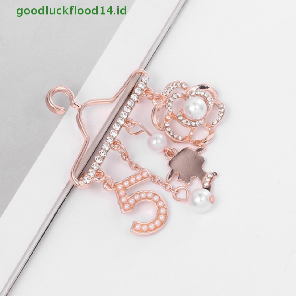 [GOOGFOUR] 1pc Disepuh Rose Gold Bunga Mutiara Berlian Imitasi Mini Gantungan Pin Kreatif DIY  [Atasan]
