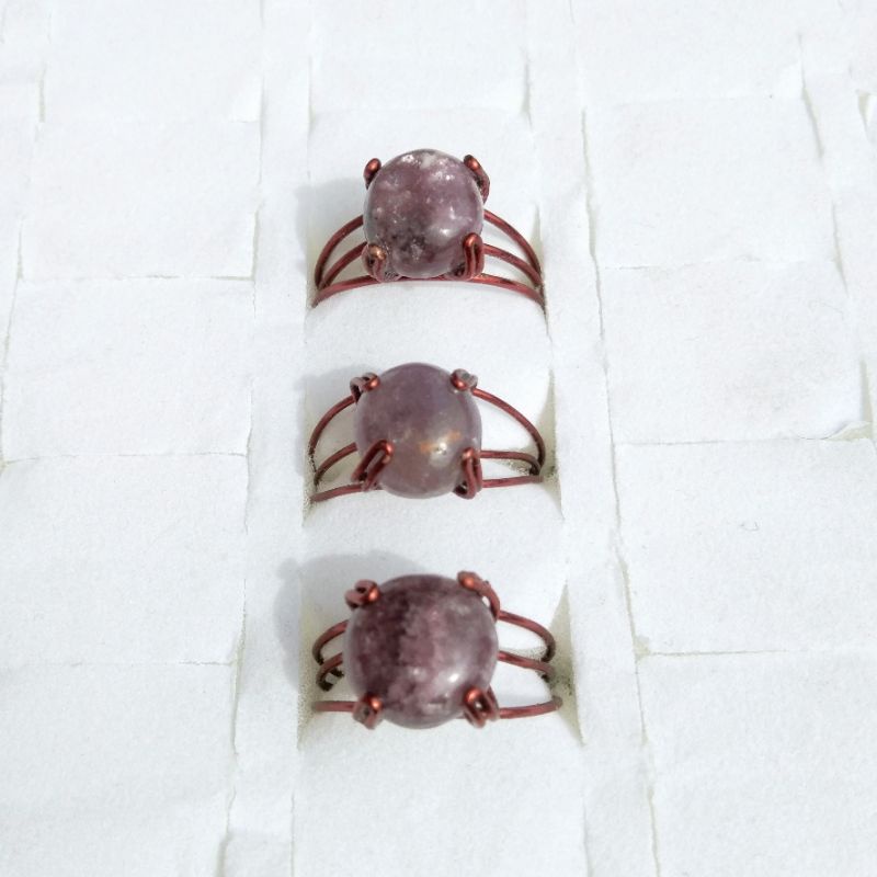 Cincin Kawat Tembaga Handmade Batu Lepidolite Natural