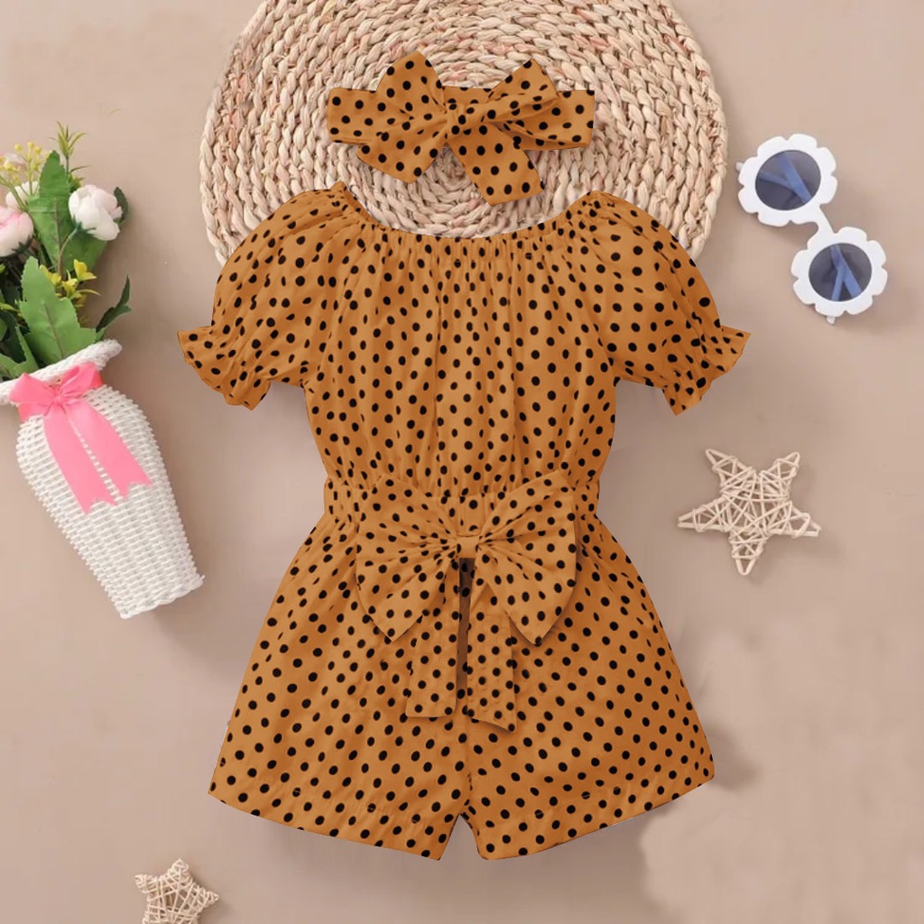 Jumpsuit Model Terbaru Anak Perempuan  Free Bando 1-8 Tahun Motif Polkadot  Matt Woolpeach/Jumpsuit Nabila Kids