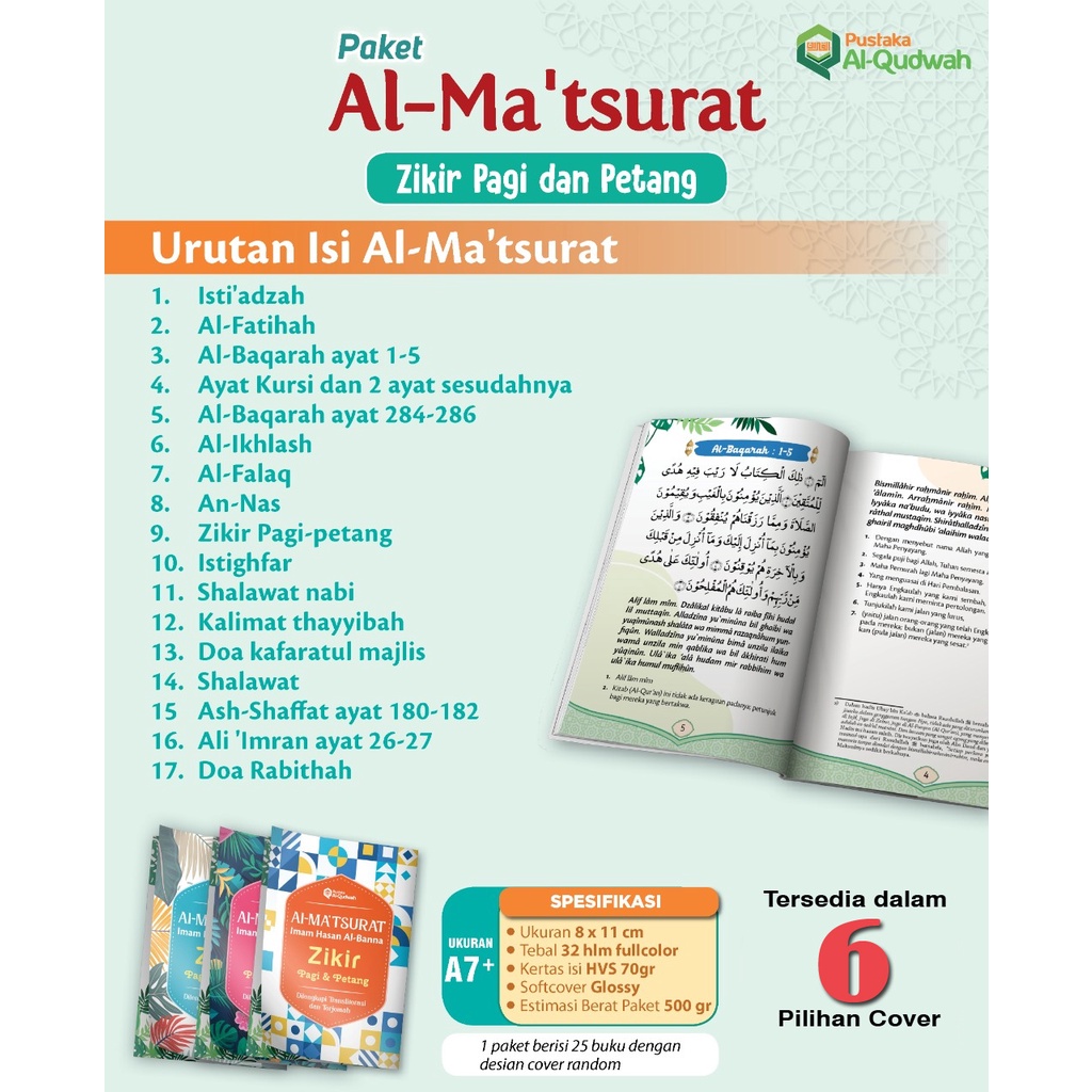 Buku Saku Zikir Pagi &amp; Petang Al-Ma'tsurat | Latin &amp; Terjemah | Full Color | Qudwah