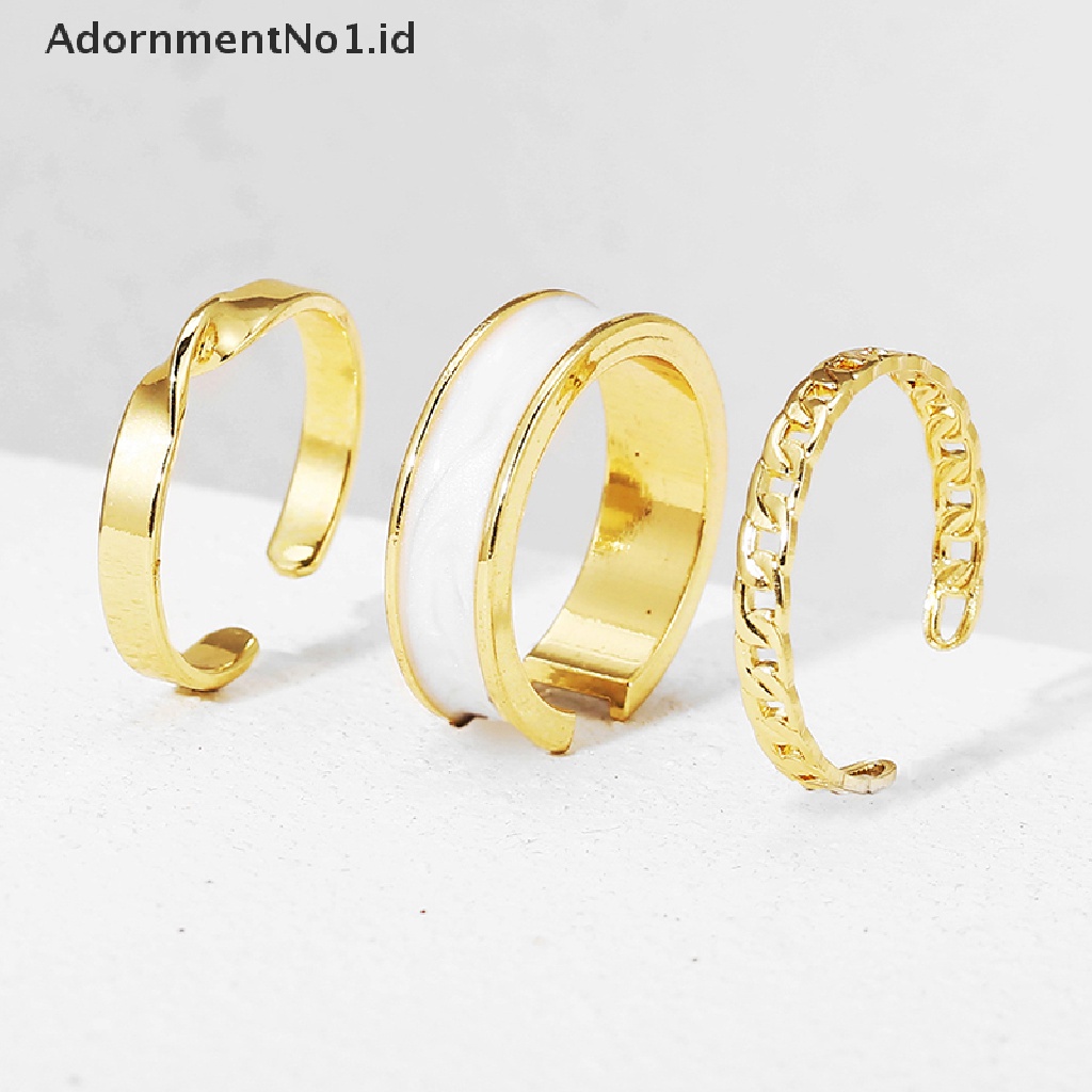 [AdornmentNo1] 3pcs/set Enamel Jantung Cincin Korea Fashion Mutiara Cincin Untuk Wanita Geometris Tidak Teratur Bentuk Rantai Pembukaan Cincin Set Buku Jari Perhiasan [ID]