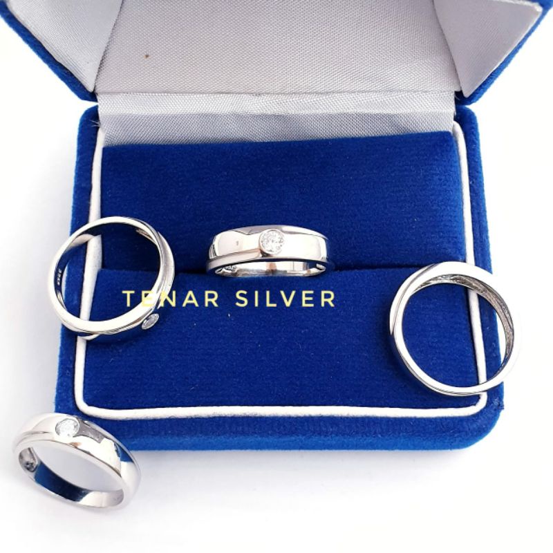 Cincin Pria Cincin Wanita Silver Asli 925 Lapis Emas Putih - Cincin Tunangan - Cincin Kawin Perak 92