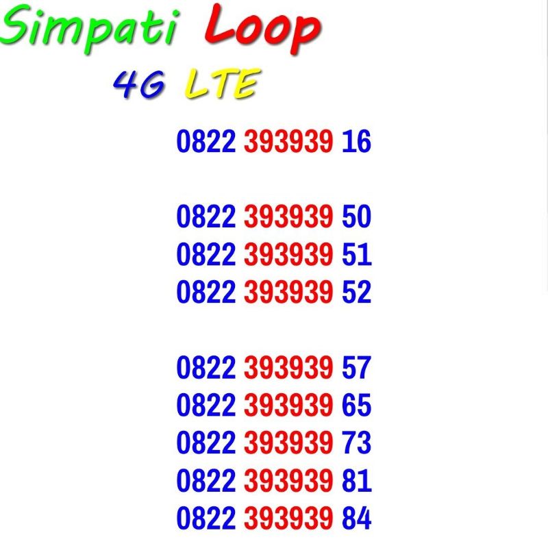 Simpati Loop Nomor Cantik Telkomsel Murah 4G