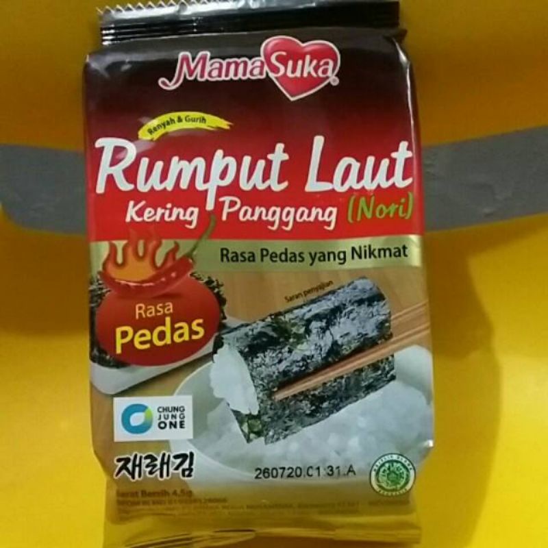 

mamasuka rumput laut // rumput laut 4.5 x 2 // rasa pedas // rasa original // rasa jagung // free ongkir