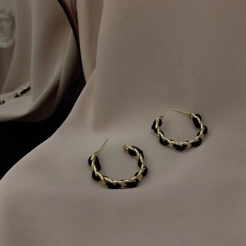 [COD Tangding] Indah C-shaped Twist Braided Chain Earrings Wanita Perempuan Sederhana Hoop Ear Studs Perhiasan Aksesoris