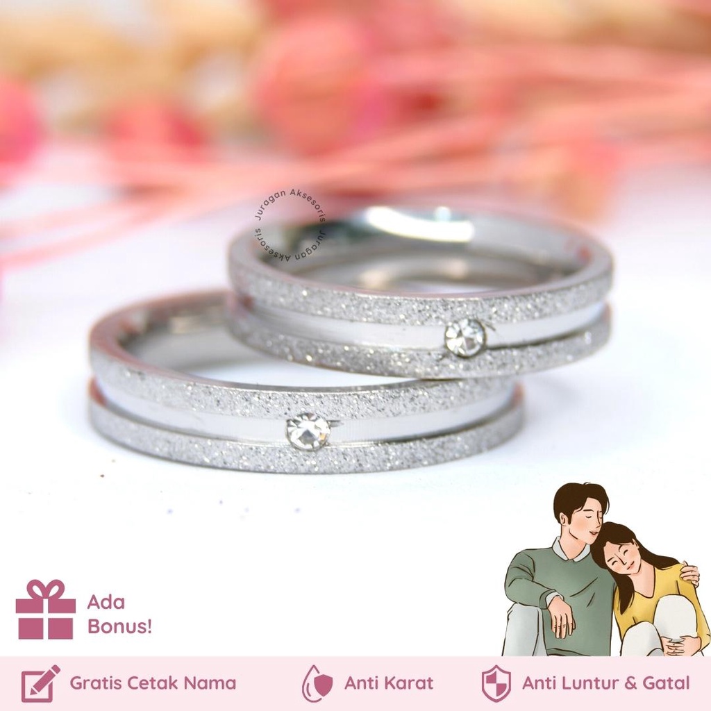 [VALENTINE] Cincin Couple UKIR NAMA R58 Silver Titanium Ailoviu Tunangan Nikah Pasangan High Quality Anti Karat + BONUS Gelang