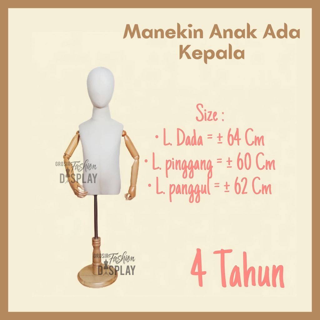 Patung Manekin DM Anak Tangan Robot Tiang Kayu Kepala Foam Display Pakaian Manekin Dummy Anak Patung Anak-BH