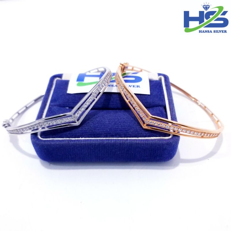 Gelang Perak Wanita Silver Asli 925 Lapis Emas Putih Dan Kuning Model Bangle Fuji Aurel - Gelang Perak Wanita Anti Karat