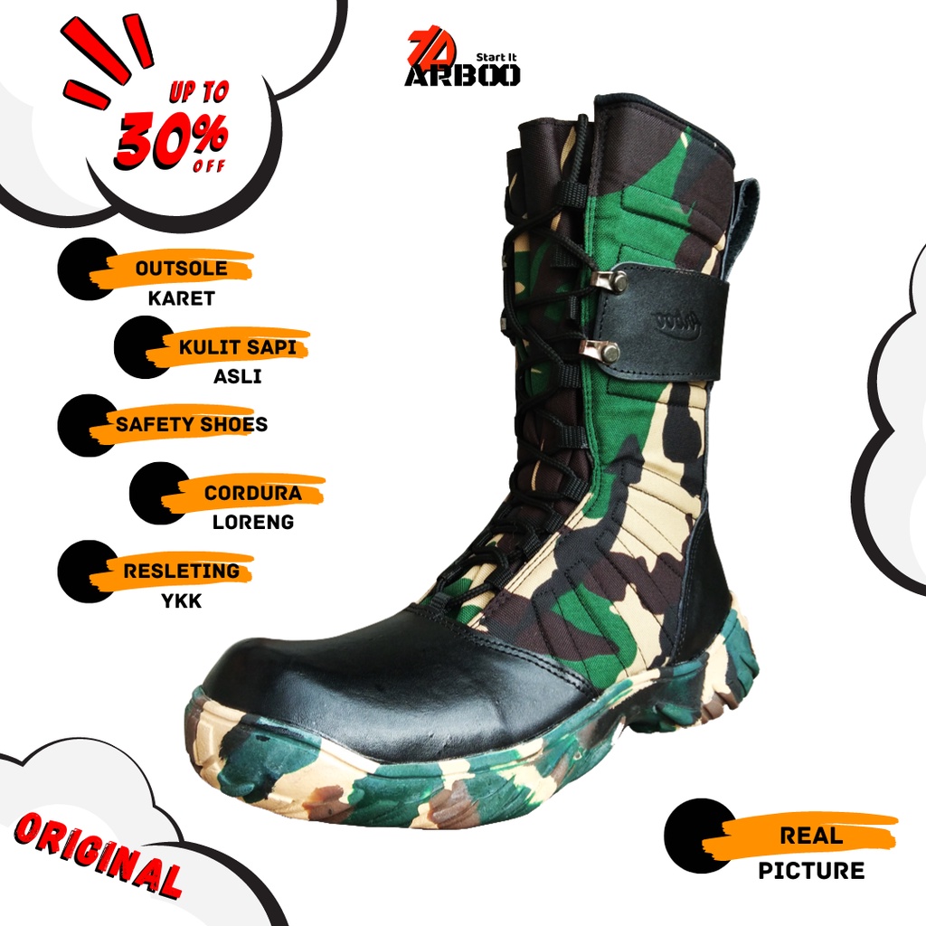 Sepatu Loreng TNI AD Malvinas PDL Terbaru TITAN Safety Ujung BESI Arboo Footwear