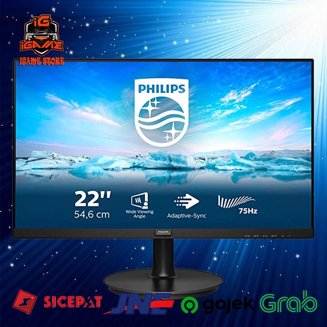 Monitor LED Philips 221V8A 22&quot; 1080p VGA HDMI Speaker 75Hz VESA TOP