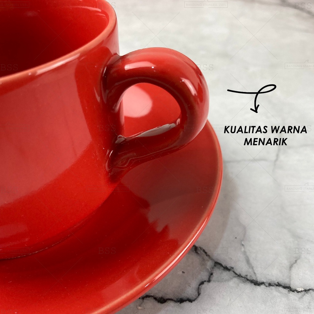 6pcs Cangkir Keramik 200ml Set Gelas Cafe Minum Teh Kopi dengan Tatakan Mug Souvenir Hadiah Gift Tea Set Ayam jago Black White list Gold Red