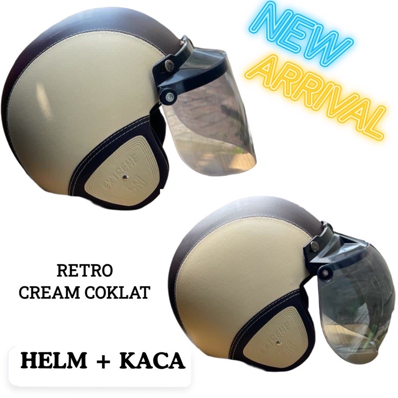 HELM DEWASA RETRO CREAM COKLAT