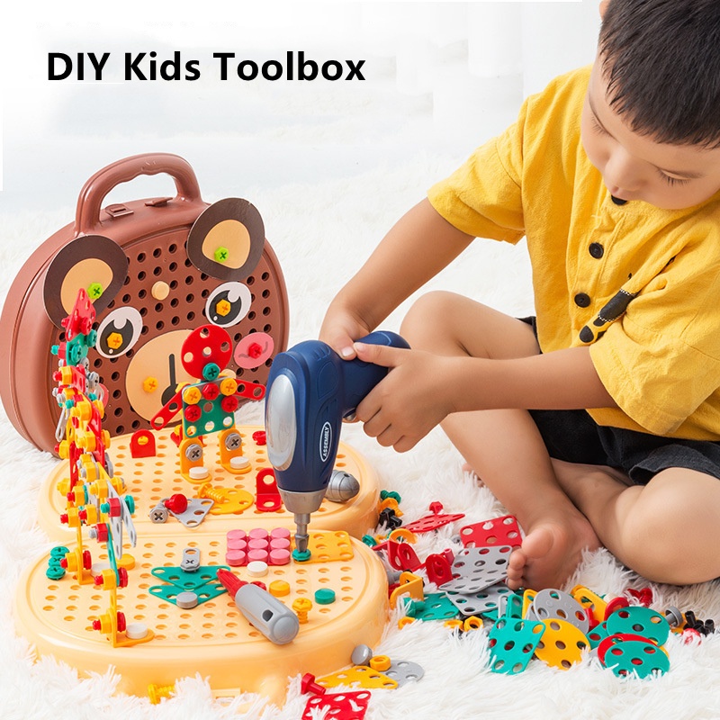 ❤Gratis Bor Listrik❤ 3D DIY  BRICK BAUT PUZZLE KOPER BOR OBENG SEKRUP RAKIT BONGKAR PASANG SUSUN ISI 203 PCS EDUKASI BELAJAR MAINAN ANAK KREATIF