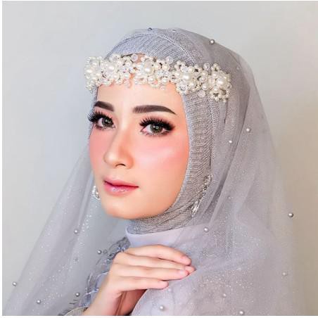 Aksesoris Kerudung Headpiece Bandana Mutiara Aksesoris Rambut Pengantin