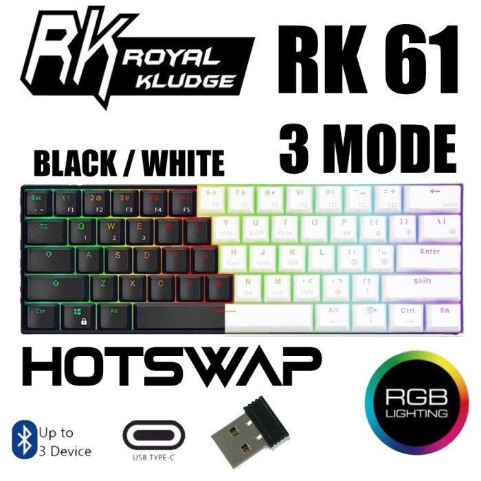 Royal Kludge RK61 3 Mode RGB Gaming Keyboard / RK-61