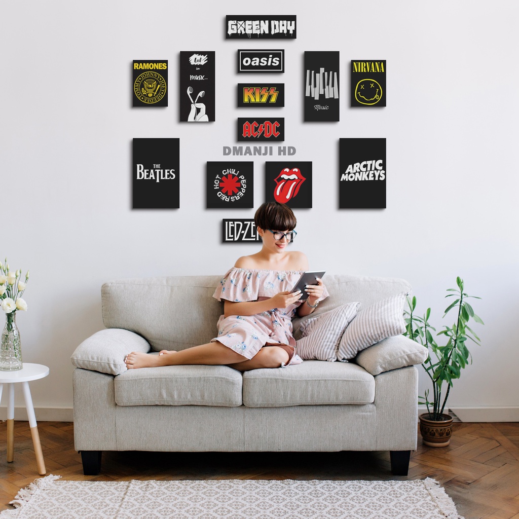 DMANJI HD | Poster kayu Walldecor Aesthetic Band 90an | Hiasan dinding kamar hitam putih | Homedecor