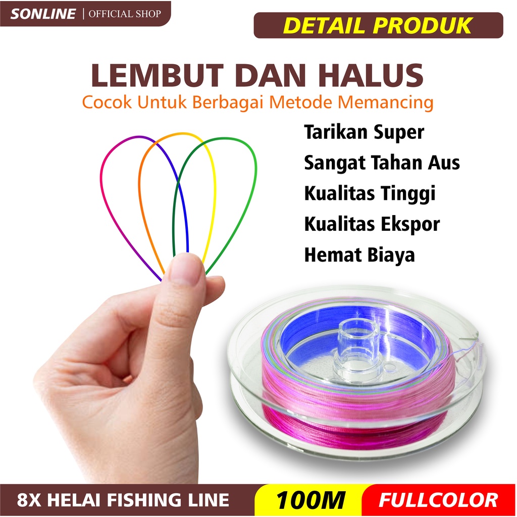 SONLINE Tali Pancing 100M Yimu Premium PE Fishing Line X8 Strength 3.10kg-18.6kg Senar Pancing Premium Braided Fishing