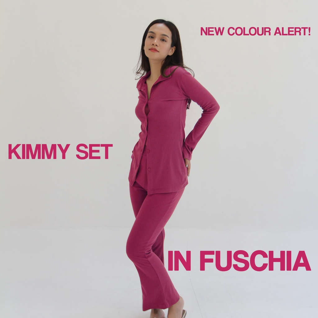 KIMMY SET | Setelan Wanita Long Sleeves Oneset Knit Rib Premium Shirt Pants Baju Set Celana Highwaist Soma