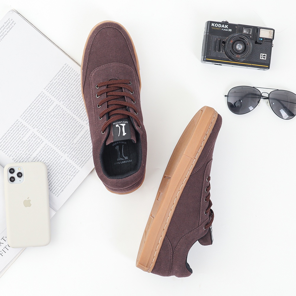 FRANKY BROWN |ManNeedMe x 1 LANGKAH| Sepatu Sneakers Pria Casual Shoes Sporty Sol Dijahit PREMIUM ORIGINAL