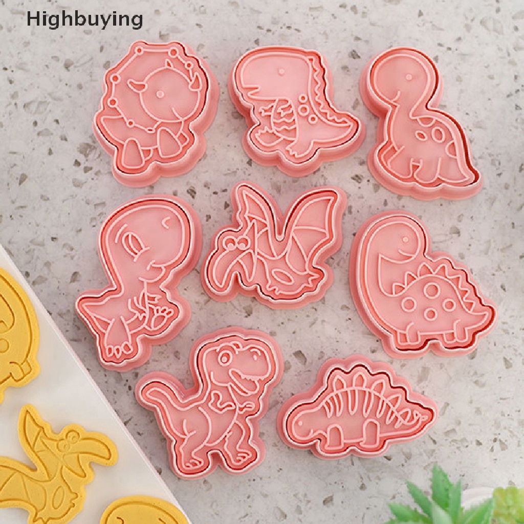 Hbid 8Pcs/Set Kartun Dinosaurus Cookie Cutters 3D Plastik Pressable Biskuit Cetakan Cookie Stamp Dapur Baking Pastry Bakeware Alat Perlengkapan Baking DIY Glory