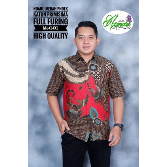 Kemeja Batik Pria NDARU MERAH PENDEK Batik Solo FULL FURING