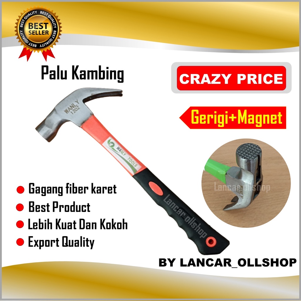 Palu kambing gagang fiber magnet GERIGI 12 oz / Palu Tukang