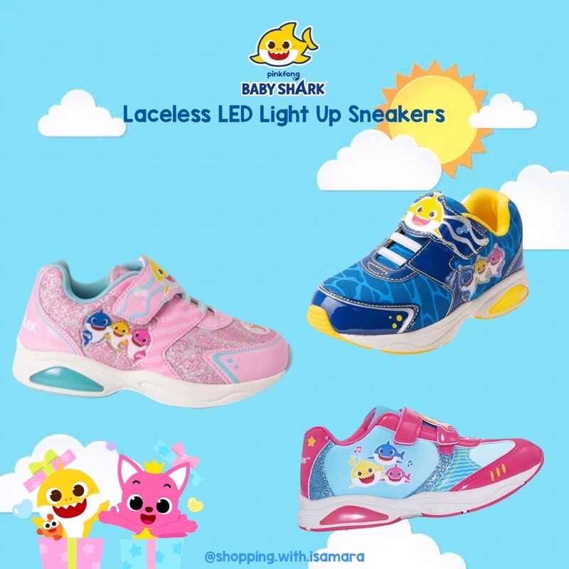 Pinkfong Baby Shark Nickelodeon Laceless Light up Sneakers / Sepatu anak