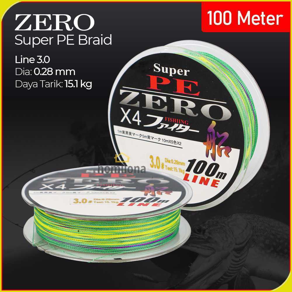 Zero Senar Benang Tali Pancing Super PE 4 Braid Line 100 Meter - X4