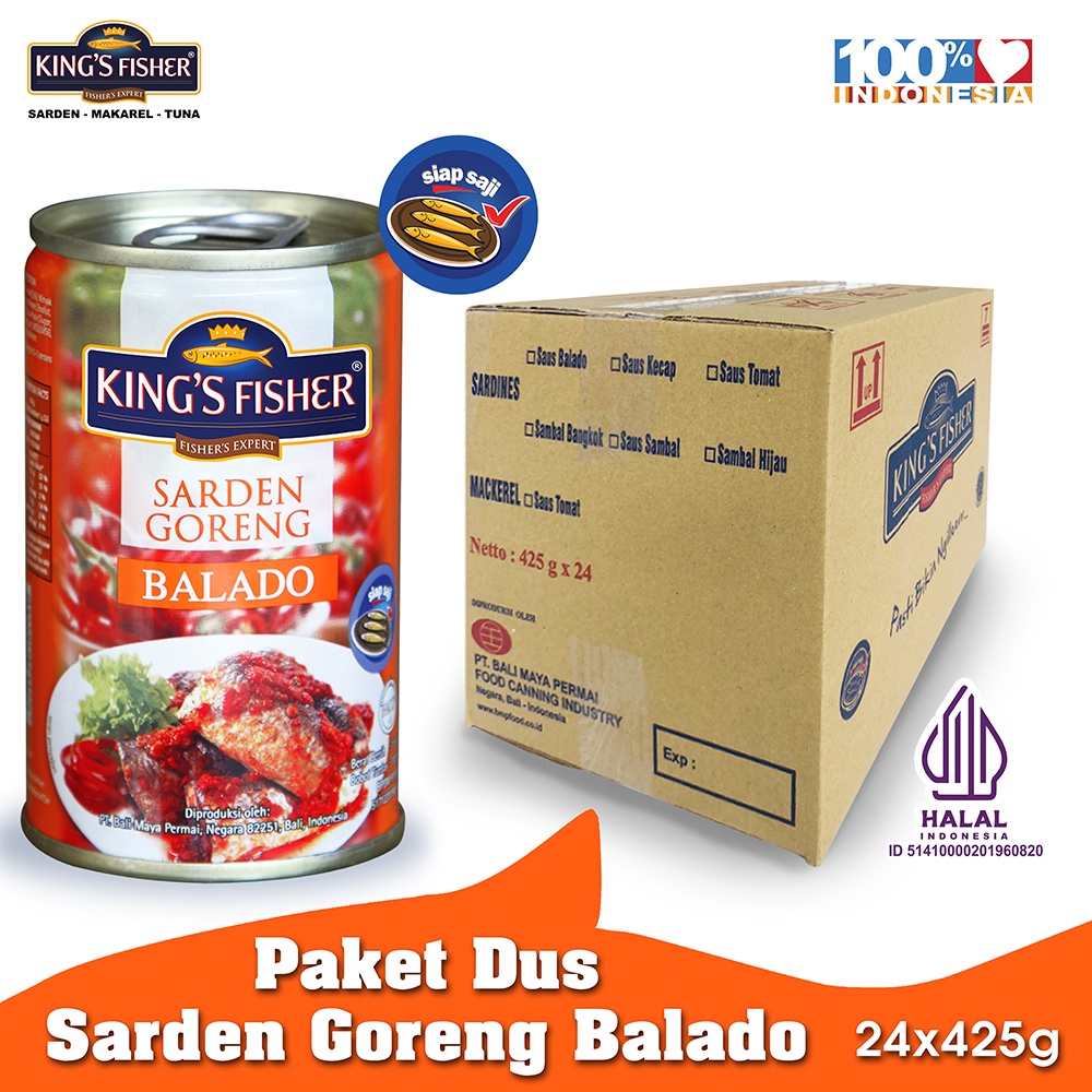 

Paket 1 dus 24pc King's Fisher Sarden Goreng Balado Makanan Kaleng 425