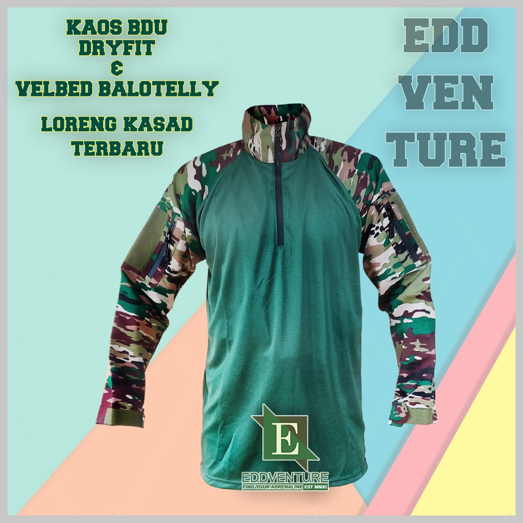 Baju Kaos Bdu Loreng Kasad NKRI Terbaru Lengan Panjang Bahan Dry Fit Velbed Balotelly Crew Turtle Neck Kerah Tinggi Tentara Militer Prajurit TNI AD TAD Pria Wanita