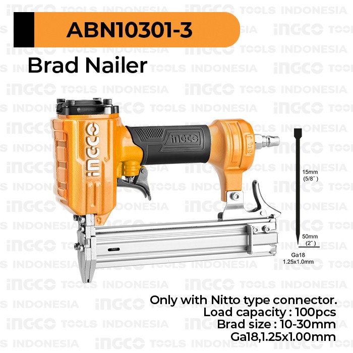 

Air Brad Nailer (10-30mm) INGCO ABN10301-3 Paku Tembak Angin Pneumatic
