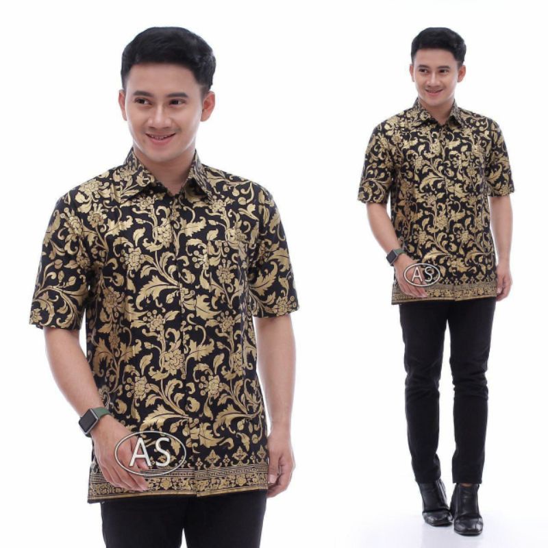 Baju kemeja batik pria modern lengan pendek paling Murah motif Prada Bakung