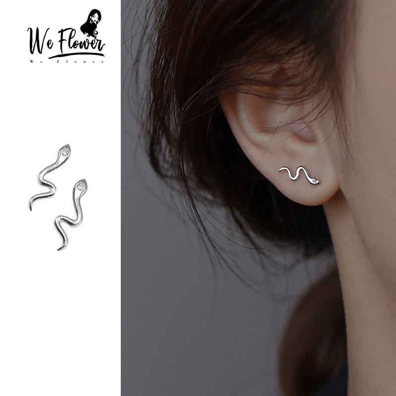 We Flower Chic s925 Perak Ular Stud Anting Untuk Wanita Pria Keren Fashion Hypoallergenic Anting Kecil Pakaian Harian Telinga Perhiasan