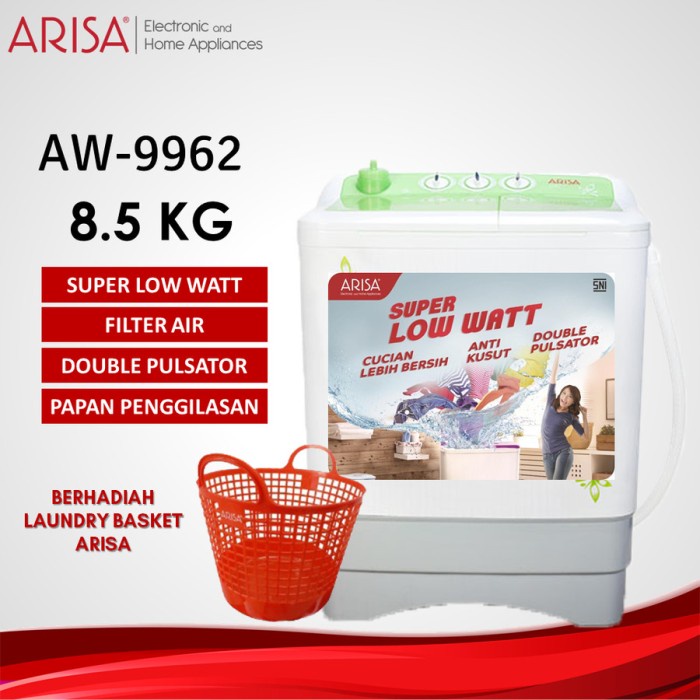 Arisa AW 9962 Mesin Cuci 2 Tabung 9 kg |Twin Tub AW9962