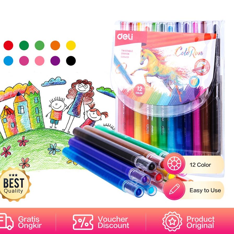 

ツ Deli Twistable Crayon 12 Colors / Krayon Putar 12 Warna Cerah Anti Kotor EC Flash Sale