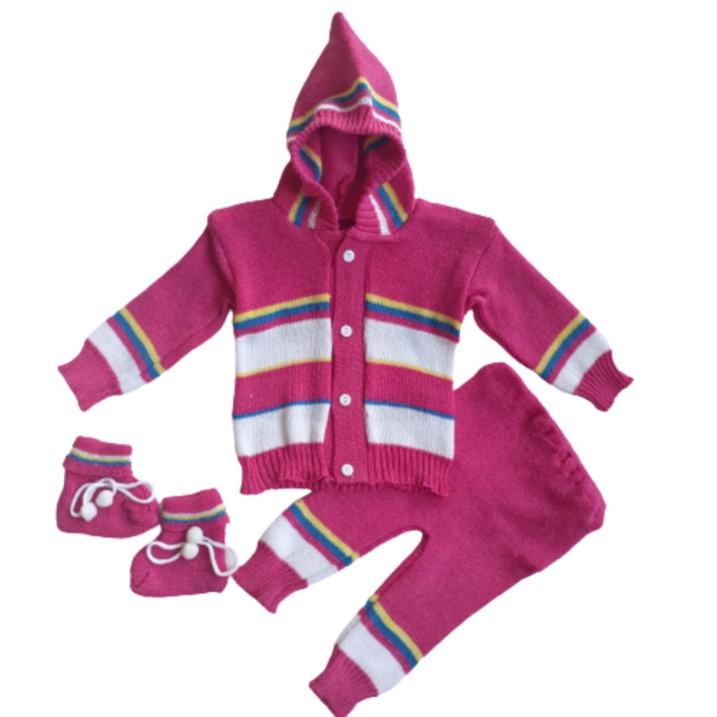 (SATUAN) JAKET BAYI RAJUT SETELAN set rajut 3 in 1 setelan bayi meerkat merah kuning biru