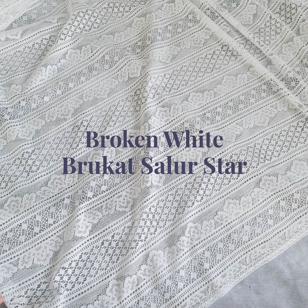 0,5m bahan kain brukat lace kebaya malika putih broken white salur raya star soulmate rimba chantily