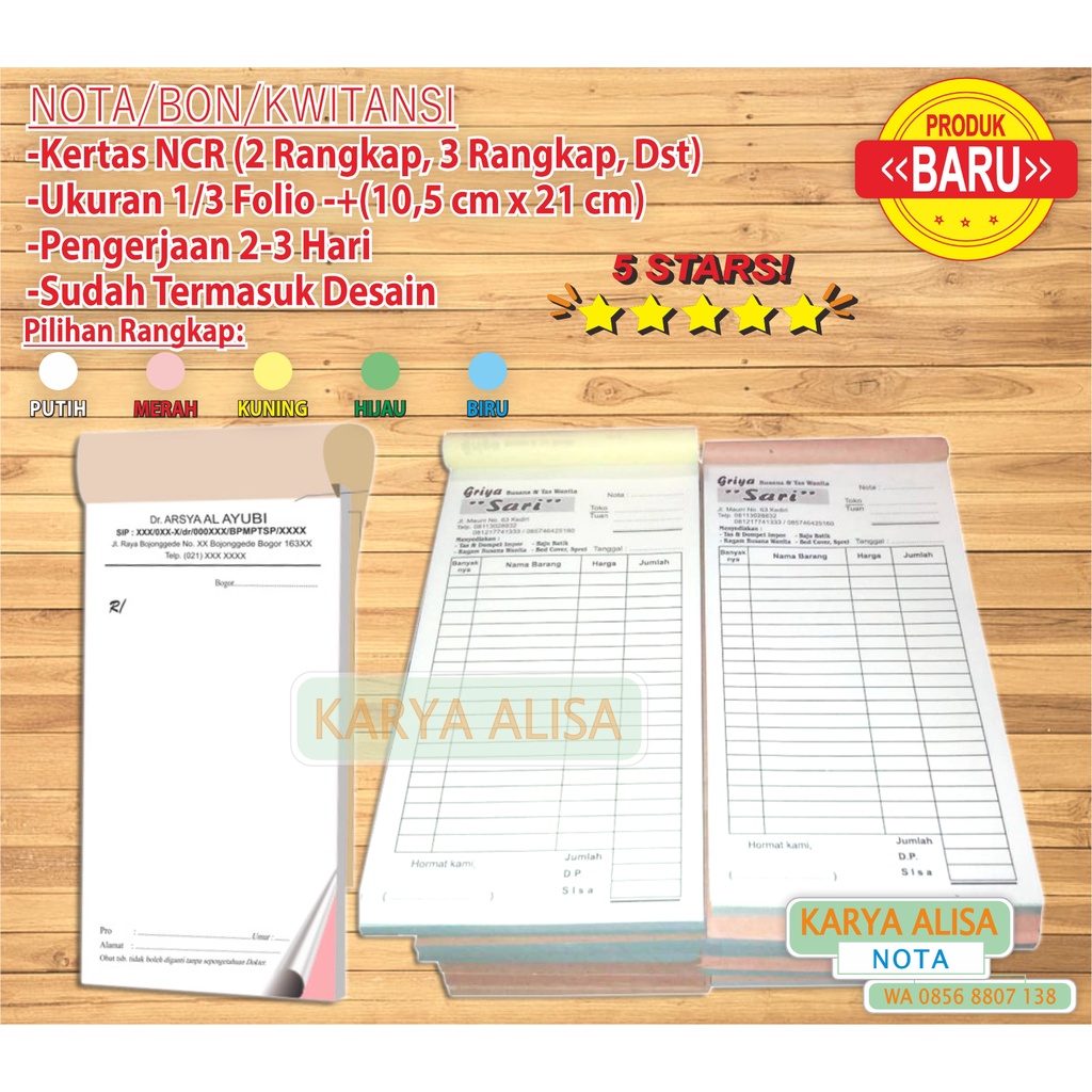 

Nota/Nota Custom/Nota Toko Online/Bon/Faktur/Kwitansi/Cetak Nota/Cetak Bon/Cetak Buku/Nota Resep Dokter/Nota Resep dr./Bon Resep Dokter