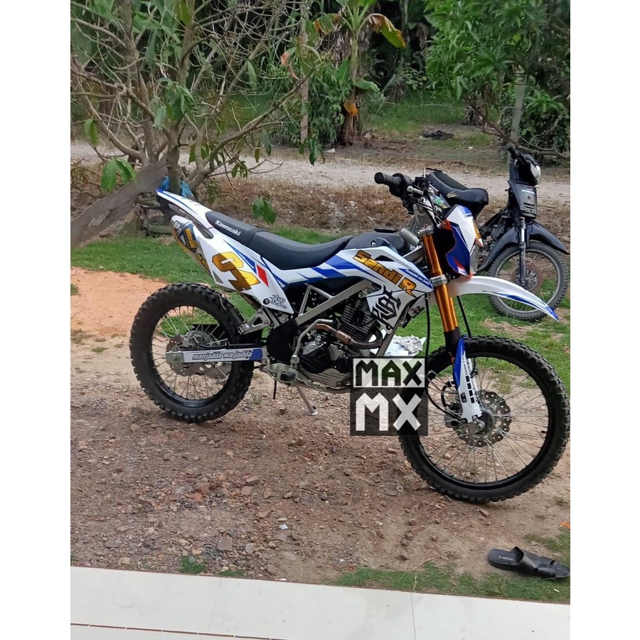 DECAL STIKER MOTOR KLX BF 150 G MOTIF RACING SIMPLE MINIMALIS PUTIH UNGU