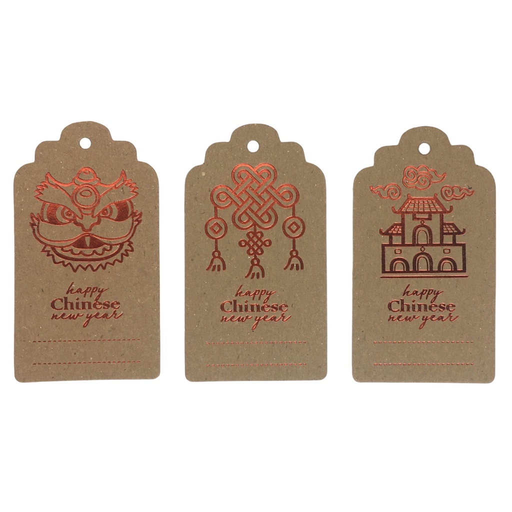 

12 PCS | HANG TAG GIFT CHINESE NEW YEAR IMLEK SINCIA VINTAGE KRAFT HOT PRINT ROSE GOLD