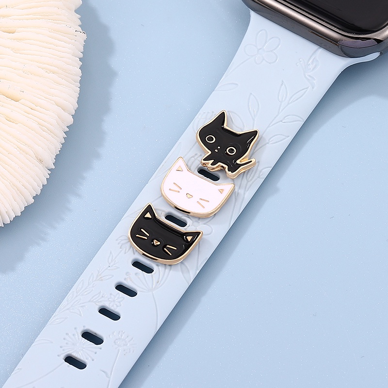 6gaya Kartun Kucing Jam Tangan Strap Gesper Dekorasi Silikon Watch Strap Metal Decoration Watch Strap Aksesoris Fashion Hadiah Untuk Teman