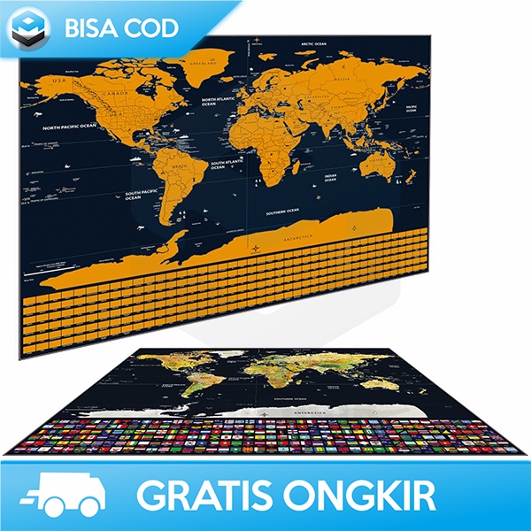 POSTER PETA DUNIA SCRATCH MAP STIKER HIASAN DINDING TIDAK MUDAH RUSAK