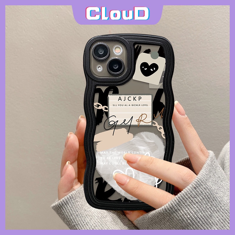 IPHONE Cinta Hati Ins Graffiti Wavy Edge Phone Case Kompatibel Untuk Iphone11 12 14 13 Pro Max XR 7-8 6s 14 6 Plus X XS Max SE 2020 Flower Comme des Garcons Lembut Tpu Penutup Belakang